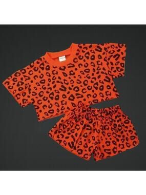 Girls Orange Leopard Print Top & Shorts Outfit Set Size 6T